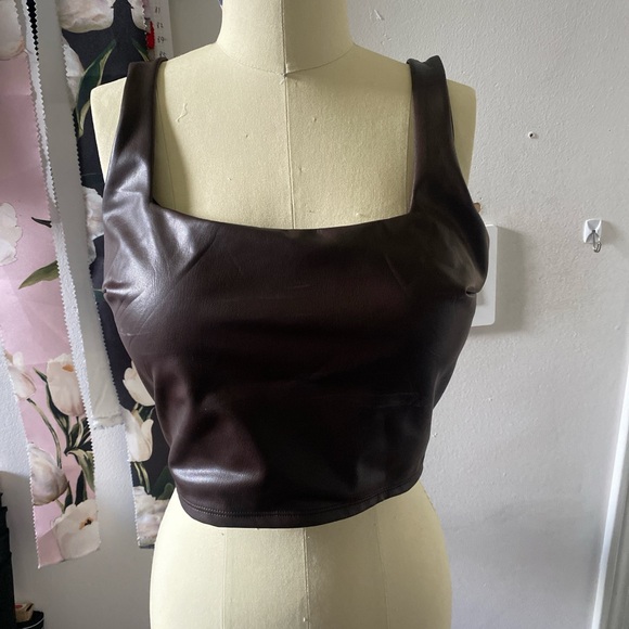 Express Dark Brown Leather Tank Top - Picture 1 of 4
